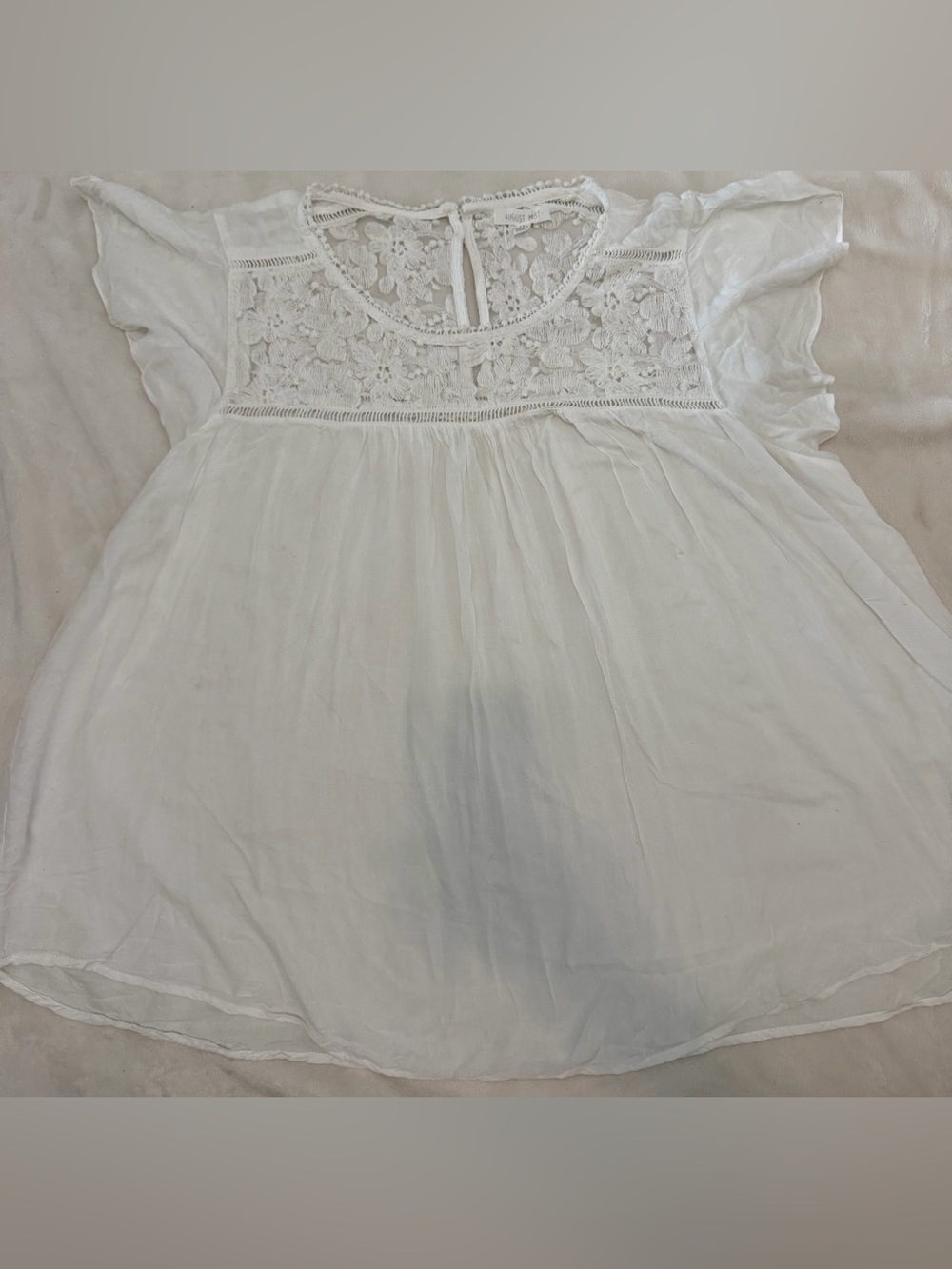 White Lace Yoke Women's Tunic Top